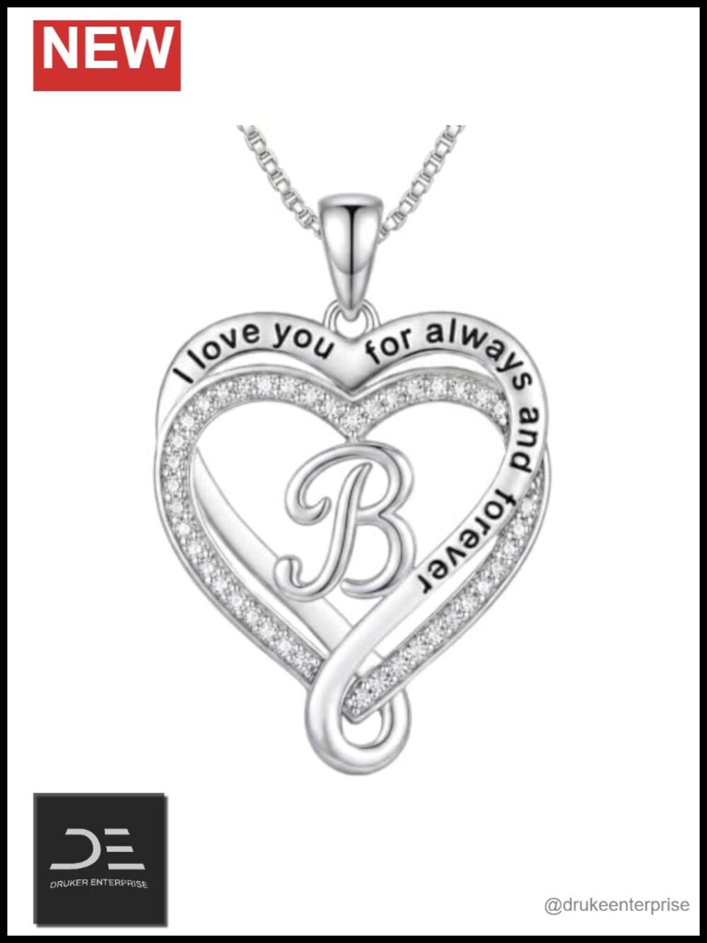 14k White Gold Plated Heart Initial Necklace Pendant Women